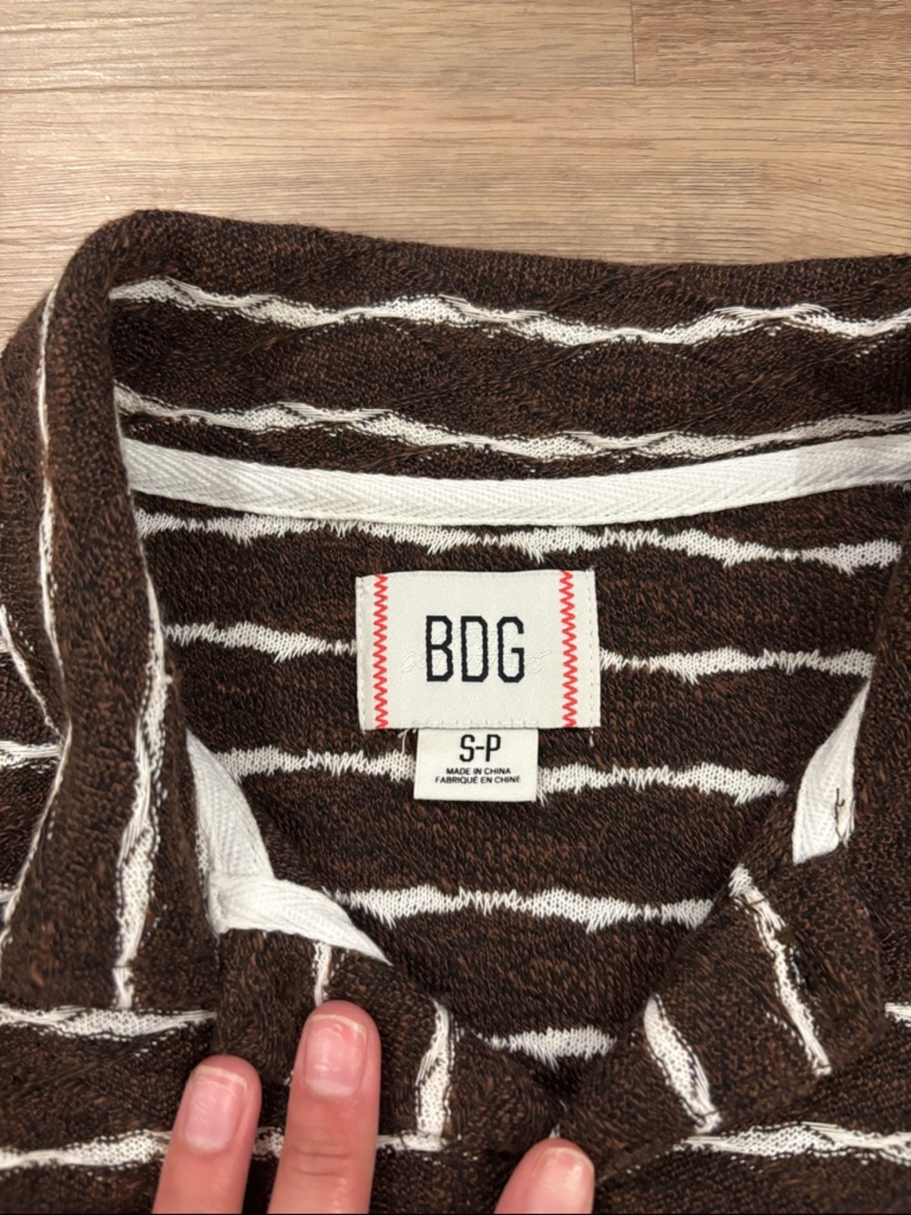 BDG Brown & White Striped Long-Sleeve Polo - Picture 2 of 2